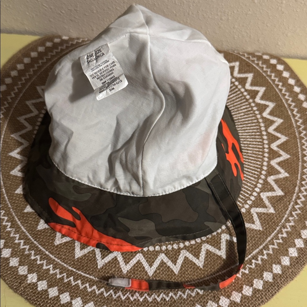 Kids Camouflage Bucket Hat with Orange Accents & Velcro chin strap - Picture 5 of 5